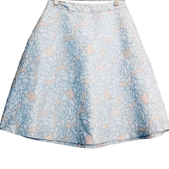 New Embroidered Retro A-Line Blue Floral Mid-Length Skater Skirt - Picture 9 of 9